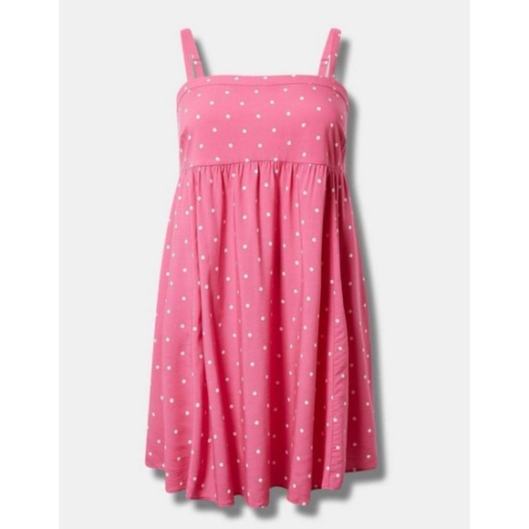 ๐ Mini Challis Sleeveless Sundress 1 1X 14 16 NWT Torrid New! Pink Dot Dress - Picture 4 of 5